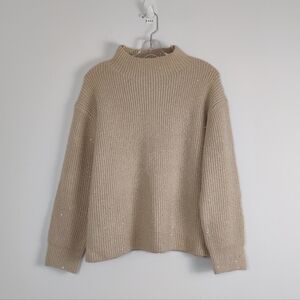 Calvin Klein Shimmer Knit Pullover Sweater, Beige, Size Large NEW Mock Neck